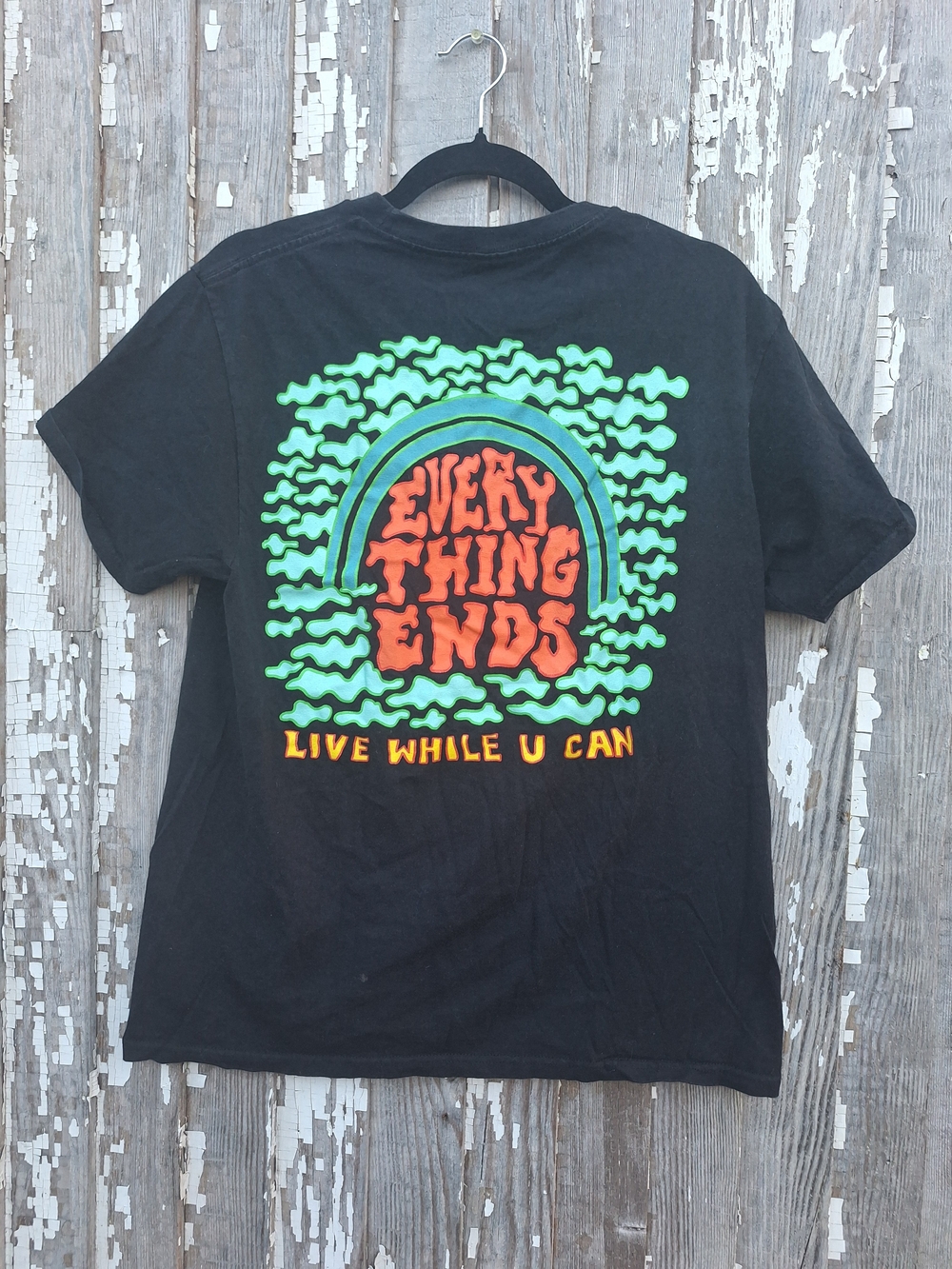 Alab Black Graphic Tee with Neon Green & Orange 'Everything Ends' Design